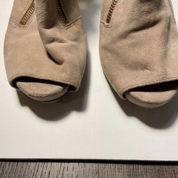 Franco Sarto Suede‎ Tan Leather Peep Toe Chunky Heel Shoe Sandals - Picture 3 of 11